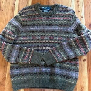 Polo By Ralph Lauren Womens LARGFair Isle Sweater Multi-Color 3 Button Cozy